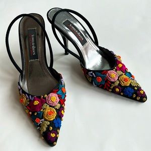 Beautiful Embroidered Satin Slingback Pumps